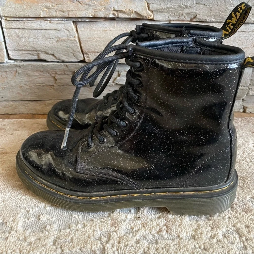 Dr. Marten 1460 Luana Glitter Boots Lace Up Combat Ankle Black Patent Leather: 3